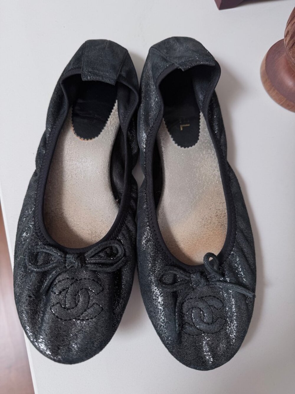 Chanel Black Glitter Ballet Flats – CC Logo, EU 39 (US 8.5)